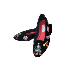 Worthington Velvet Christmas-Themed Embroidered Flats Women's Size 8 1/2